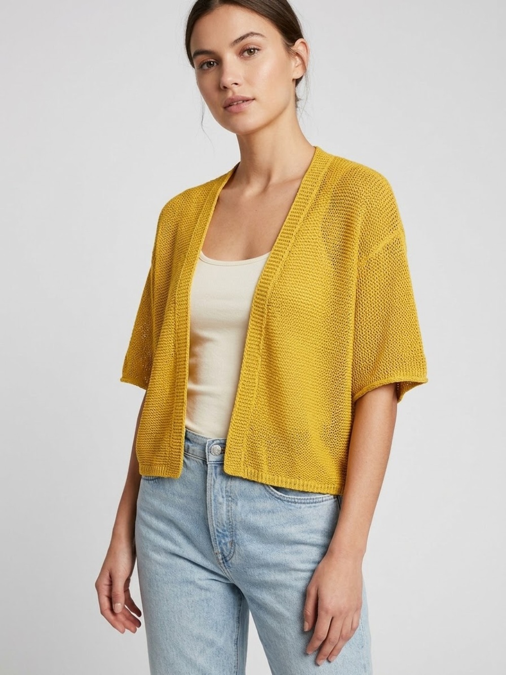 Free People Short Sleeve Open Front Knit Cardigan Cropped Layering sweater top